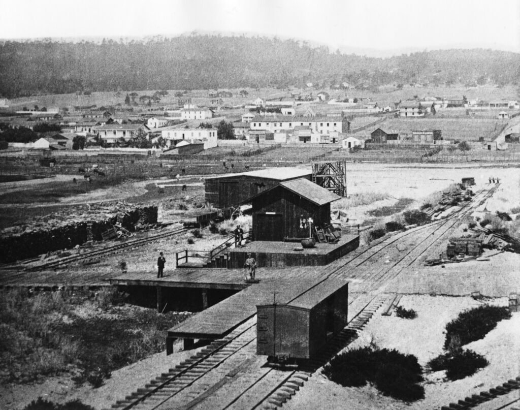 The Monterey and Salinas Valley Railroad depot in Monterey around 1876