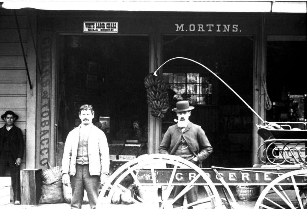 Manuel Ortins store in Monterey in the 1880s with a White Labor Cigars sign